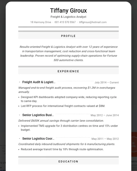Diplomat CV template — shaded headers for operations roles