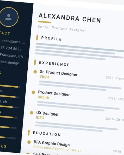 Executive CV template — bold navy and gold layout for senior roles